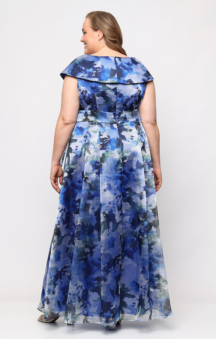 Plus Stacey Organza Portrait-Collar Ball Gown