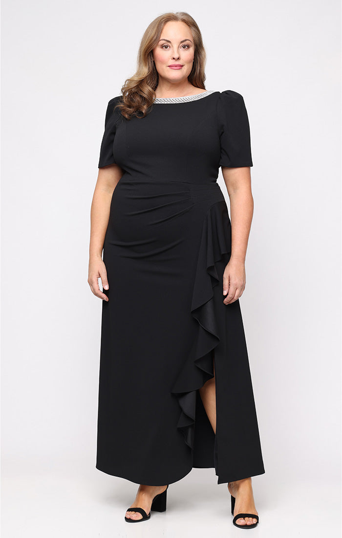 Plus Ashley Stretch Crepe Crew-Neck Sheath Dress
