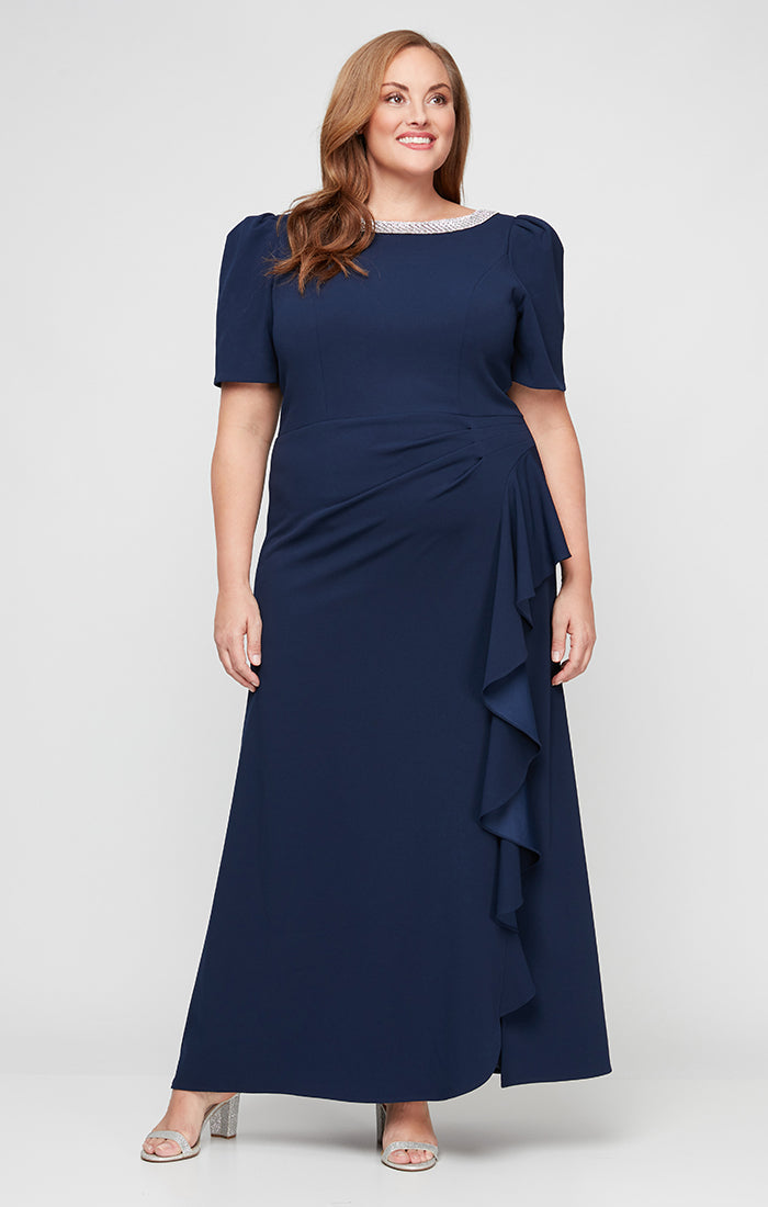 Plus Ashley Stretch Crepe Crew-Neck Sheath Dress
