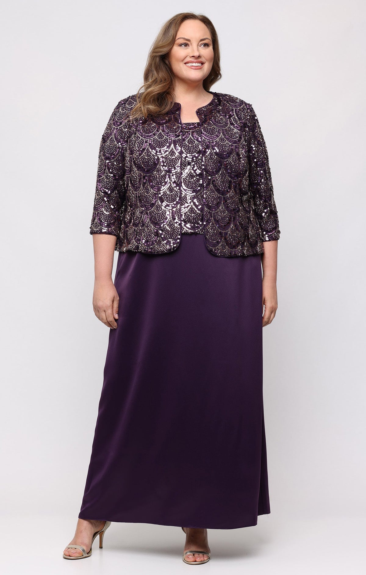 Plus Long Stretch Sequin Jacket Dress