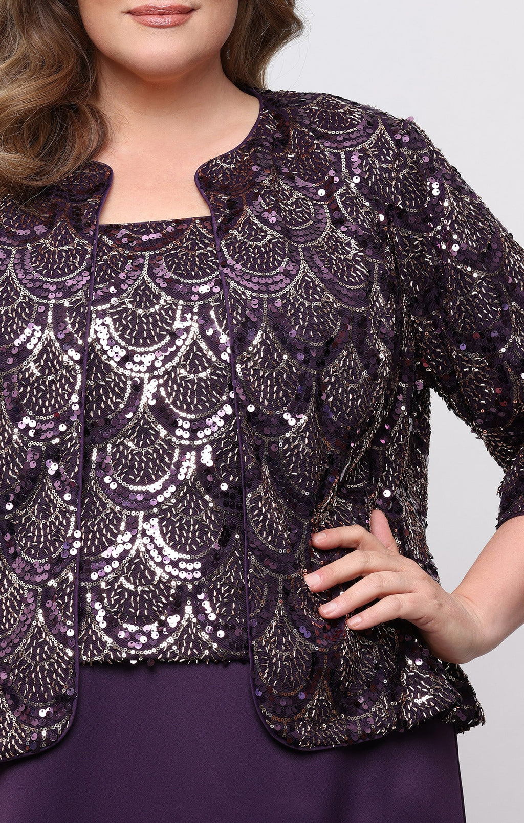 Plus Long Stretch Sequin Jacket Dress