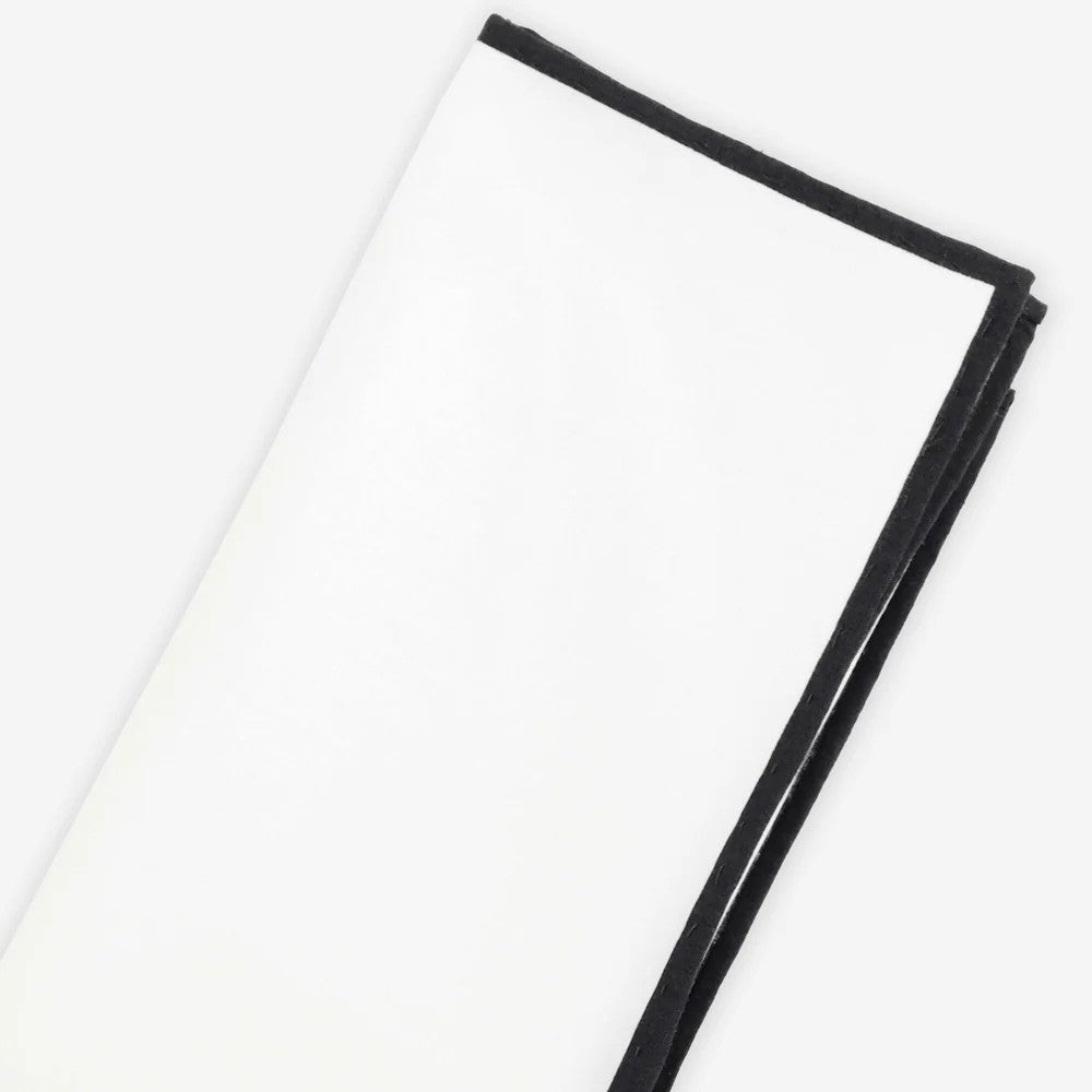 White Cotton With Border Black Pocket Square