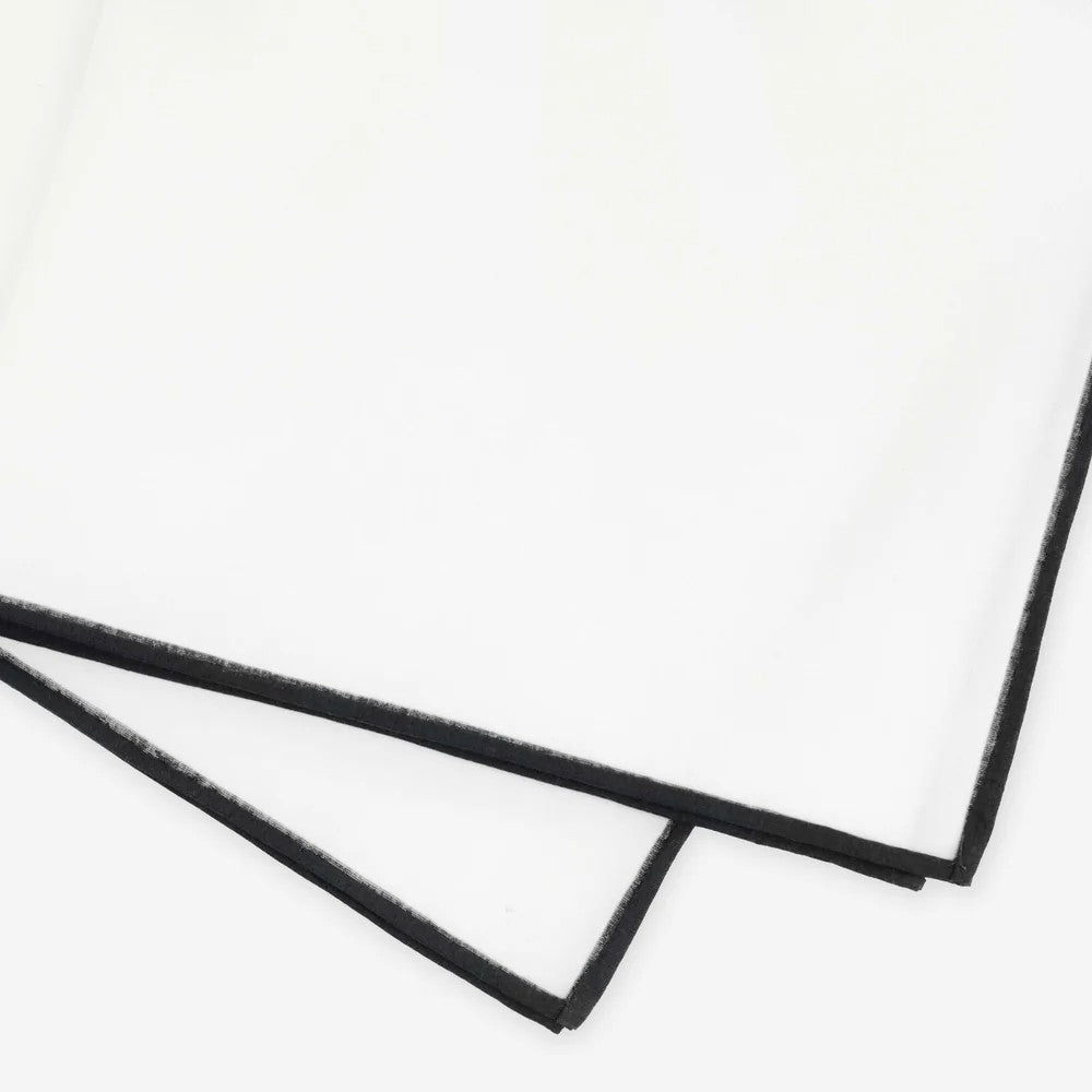 White Cotton With Border Black Pocket Square