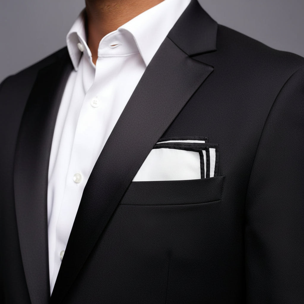 White Cotton With Border Black Pocket Square