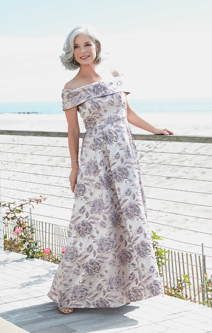 Marissa Metallic Floral Off-The-Shoulder Ball Gown