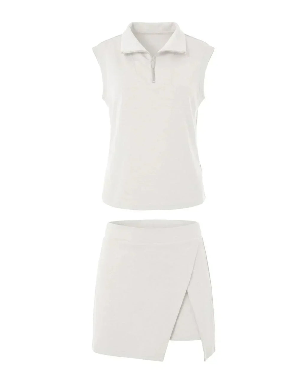 Women’s Summer 2 Piece Skirt Set – Sleeveless Half Zip Tennis Outfit