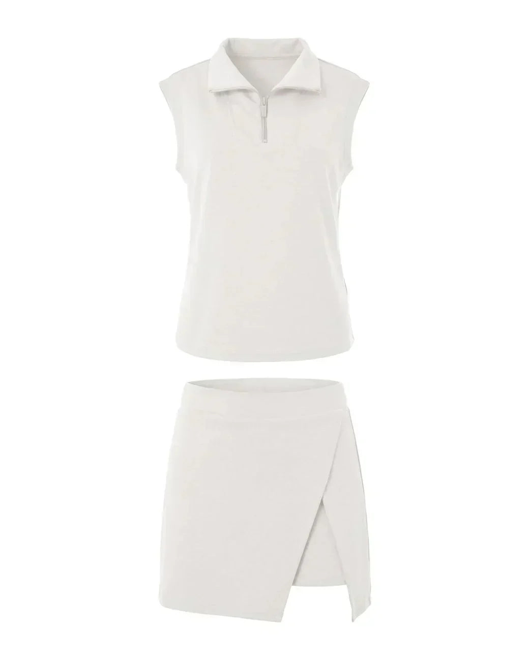 Women’s Summer 2 Piece Skirt Set – Sleeveless Half Zip Tennis Outfit